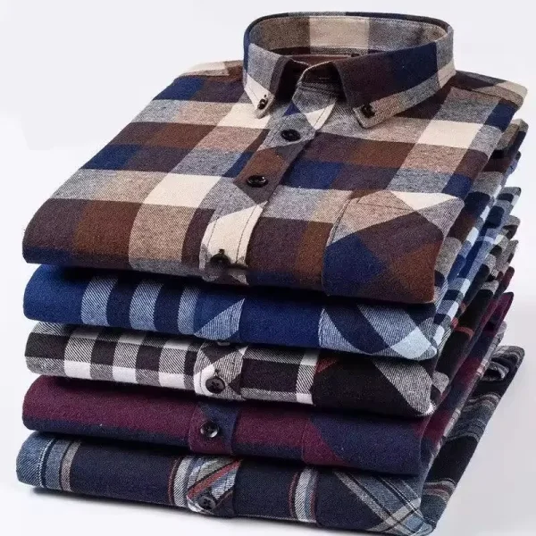 Mens Long Sleeve Shirts Loose Casual Business Formal Dress Iron Stretch Plaid Shirt Direct Sales - Image 5