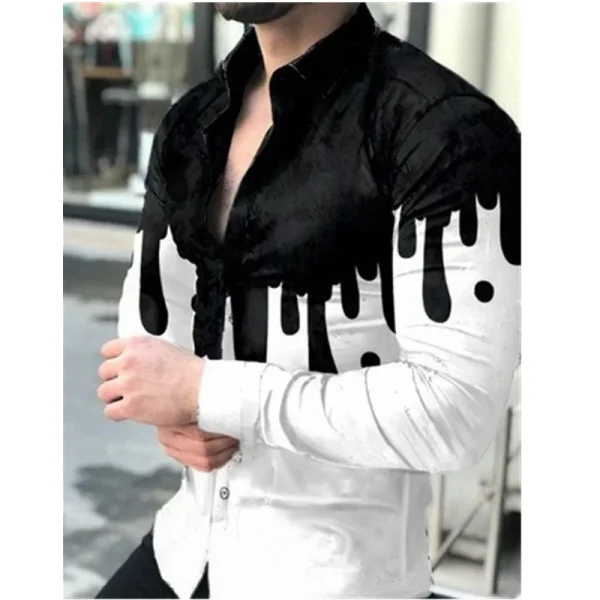 Luxury Social Men's Shirt with Collar Buttons, Casual Checkered Printed Long Sleeved Shirt, Men's Clothing Club Dance Party - Image 3