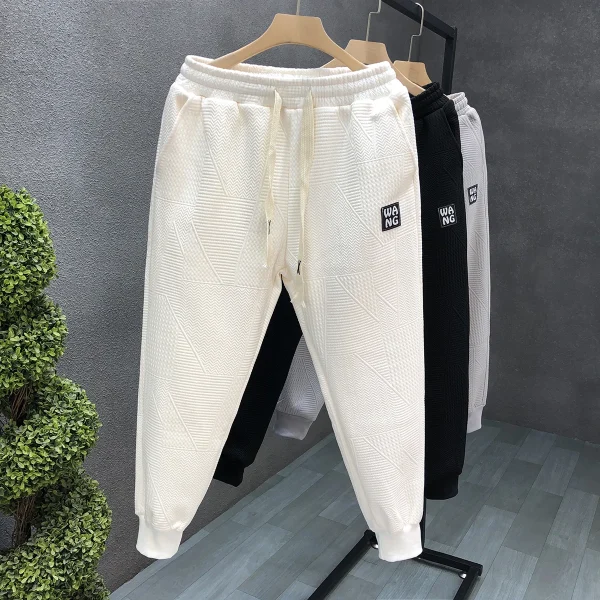 Men Knitted Washed Sweatpants Street Wear Casual Track Pants Drawstring Waist Stripe Wide Leg Pants - Image 6