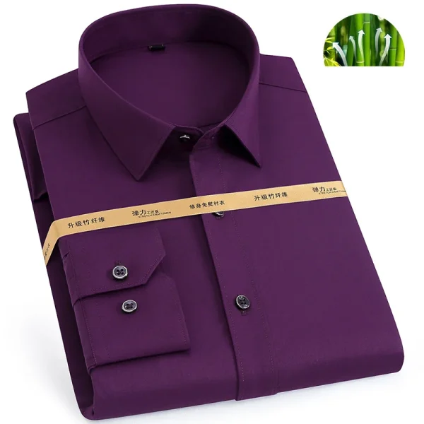 2021  High Quality White Cotton Men's Formal Dress Shirts Plain Solid Color Button Front Long Sleeve Design Office Mens - Image 3