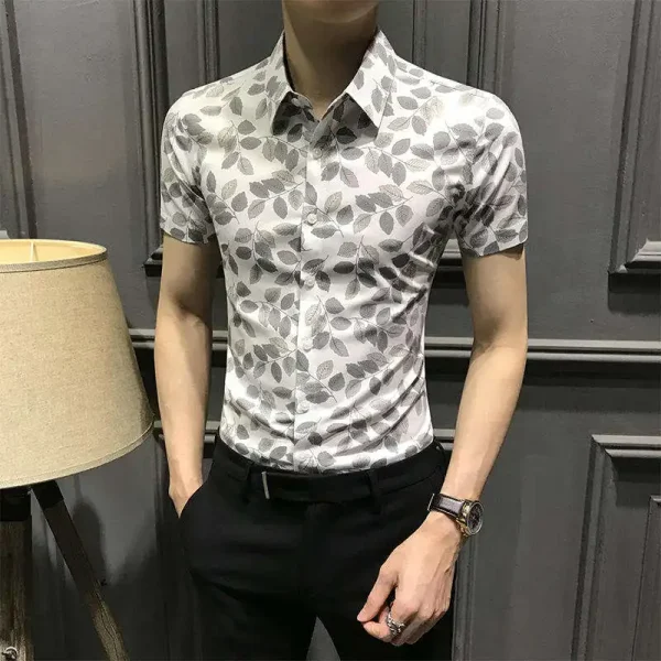 Popular Leather Fabric Shirts for Men Patchwork Embroidery  Short Sleeve Fashion Zipper Plus Size Men's Shirts - Image 3