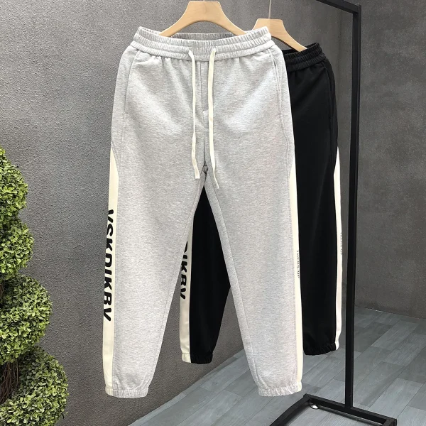 Men Knitted Washed Sweatpants Street Wear Casual Track Pants Drawstring Waist Stripe Wide Leg Pants - Image 5