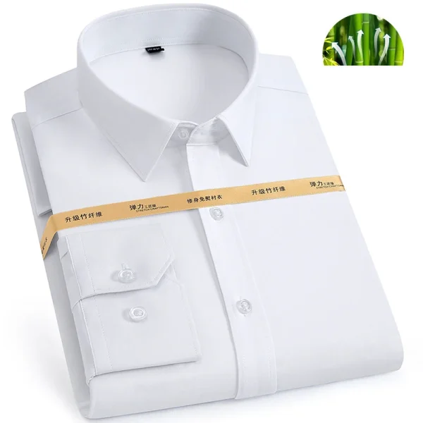 2021  High Quality White Cotton Men's Formal Dress Shirts Plain Solid Color Button Front Long Sleeve Design Office Mens - Image 6