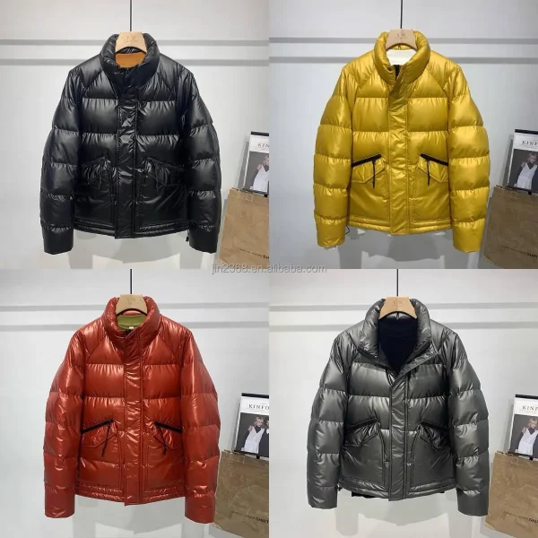 Windproof Down Jacket for Men Winter Stand Woven Quilted Puffer Jacket - Image 5