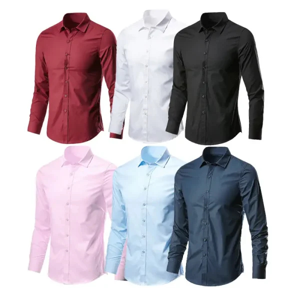 Men Solid Color Long Sleeve Shirt Business Casual Men' Suits Men' T-shirt - Image 3