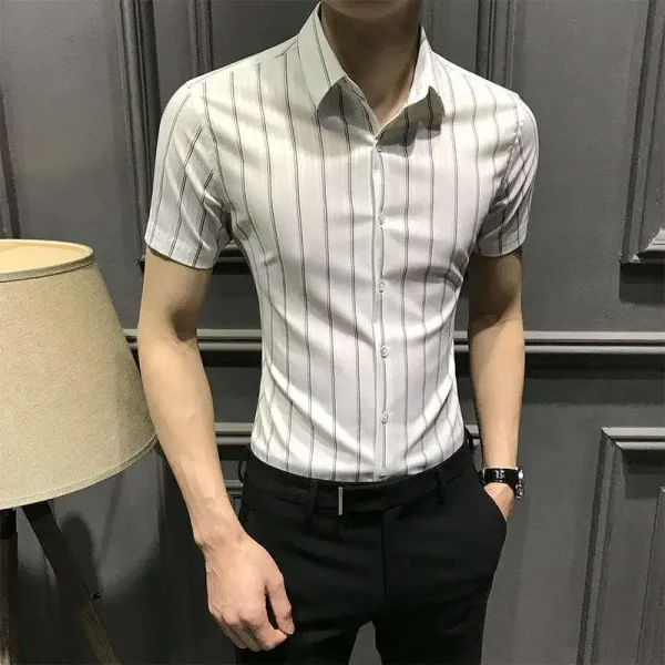 Popular Leather Fabric Shirts for Men Patchwork Embroidery  Short Sleeve Fashion Zipper Plus Size Men's Shirts - Image 6