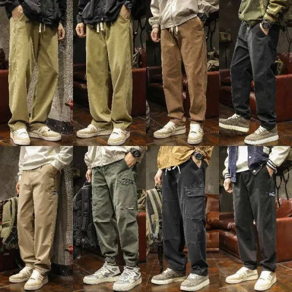 New Design Fitness Autumn Men's Casual Pants Drawstring Belt Pocket Jogger Men's Workwear Pants