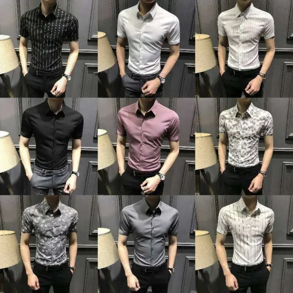 Popular Leather Fabric Shirts for Men Patchwork Embroidery  Short Sleeve Fashion Zipper Plus Size Men's Shirts