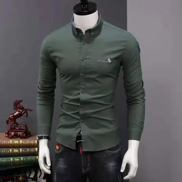 Long Sleeve Stretchy Shirt for Men Made Business Style Fit Slim Soft Comfortable Casual Dress Shirt for Men - Image 6