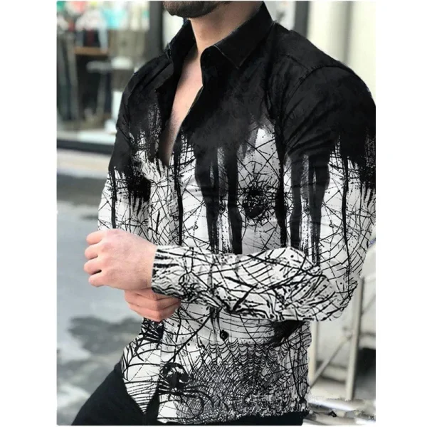 Luxury Social Men's Shirt with Collar Buttons, Casual Checkered Printed Long Sleeved Shirt, Men's Clothing Club Dance Party - Image 5