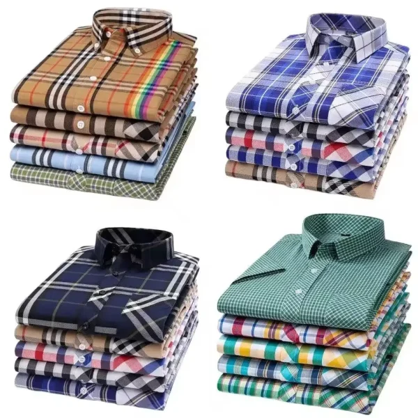 Mens Long Sleeve Shirts Loose Casual Business Formal Dress Iron Stretch Plaid Shirt Direct Sales