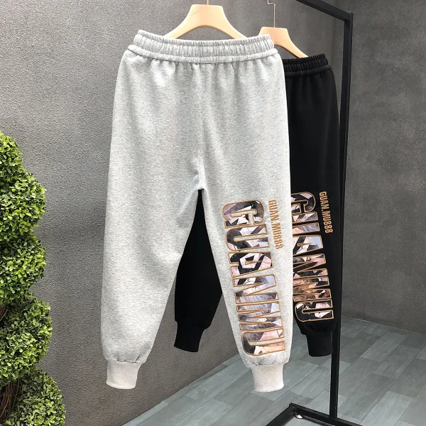 Stitching Drawstring Letters Casual Pants Horn Pants for Men and Women Trousers Flare Sweatpants - Image 2