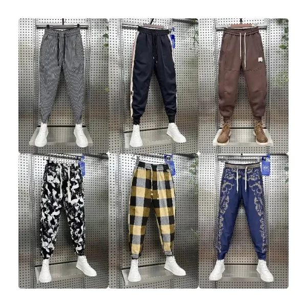 Men Knitted Washed Sweatpants Street Wear Casual Track Pants Drawstring Waist Stripe Wide Leg Pants