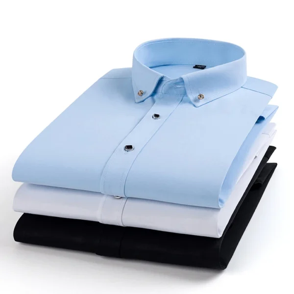 High Quality Slim Fit Men's Shirt Button up Long Sleeve White Cotton Casual Formal Dress Shirt - Image 6