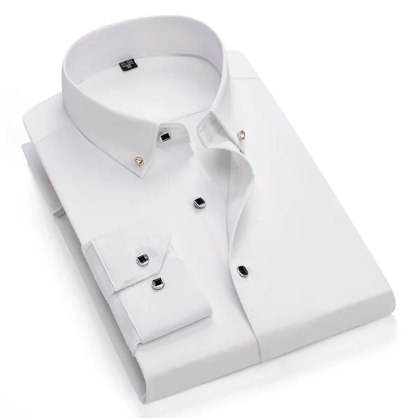 High Quality Slim Fit Men's Shirt Button up Long Sleeve White Cotton Casual Formal Dress Shirt - Image 3